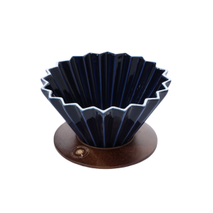 Dark Blue ceramic dripper with a wooden base - Size 01